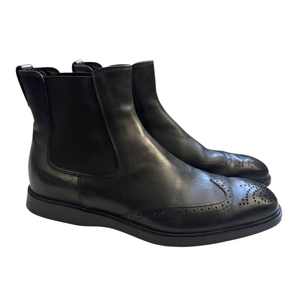 TOD\'S Mens Lug Sole Chelsea Boot Black Leather Size 7.5 wing tip detail